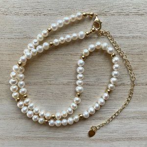 Necklace Pearls Gold Freshwater Pearl, 17" Length White